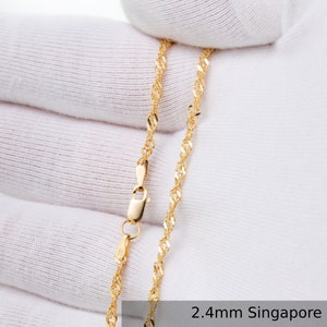 24K Gold Chain Necklace in Various Styles. Perfect Gift for Her Choker or Him Curb Trace or Prince of Wales Necklace Various lengths 2.4 mm SINGAPORE