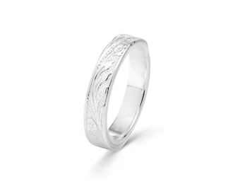 Sterling Silver Floral Ring Band: Minimalist Stacking Wedding Ring