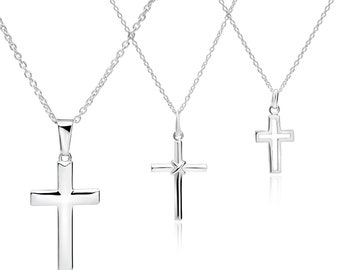 Chaîne de collier croix en argent sterling 925 avec pendentifs crucifix en argent au choix dans diverses chaînes pour personnaliser votre collier.