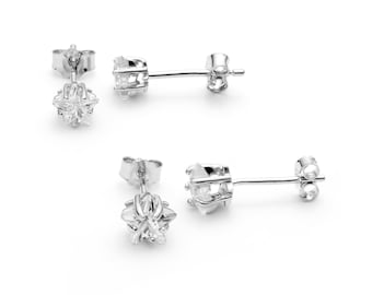 925 Sterling Silver Star CZ Stud Earrings. 4mm 5mm Stars shaped Cubic Zirconia Earrings. Gift box and FREE 1st Class Delivery in UK.