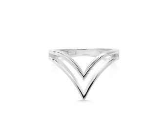 Sterling Silver Double Chevron Ring: Minimalist Wishbone Stacking Ring