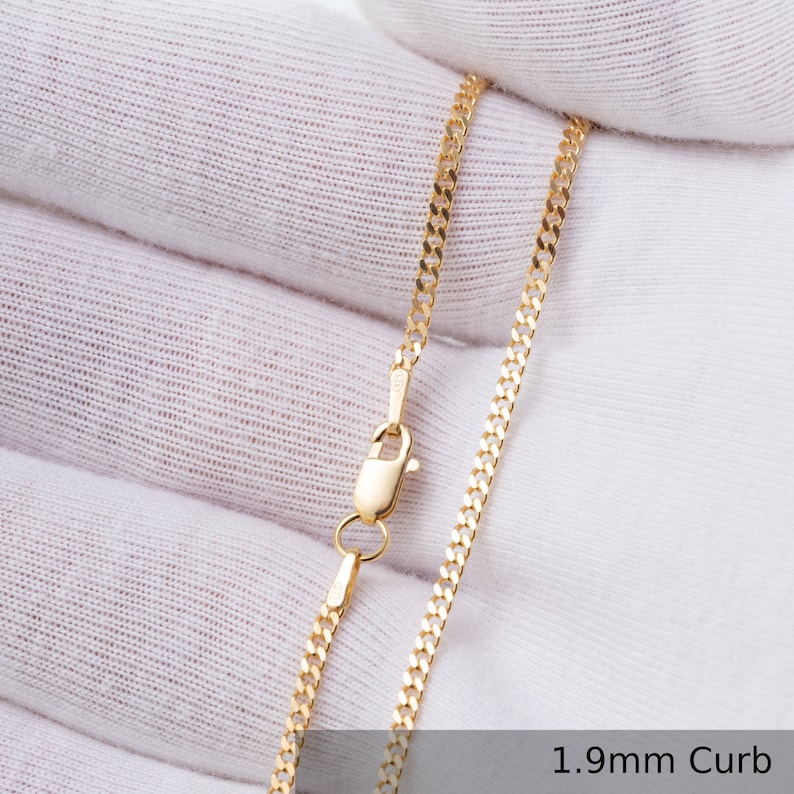24K Gold Chain Necklace in Various Styles. Perfect Gift for Her Choker or Him Curb Trace or Prince of Wales Necklace Various lengths 1.9 mm CURB