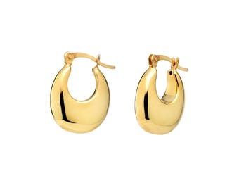 Gold Plated Sterling Silver Creole Hoops: Retro Huggie Earrings