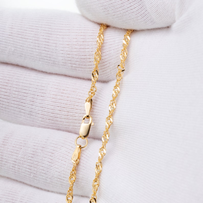 24k gold chain necklace in 2.4 mm Singapore style long size available image 3