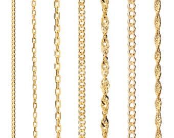 24K Gold Chain Necklace in Various Styles. Perfect Gift for Her Choker or Him Curb Trace or Prince of Wales Necklace Various lengths