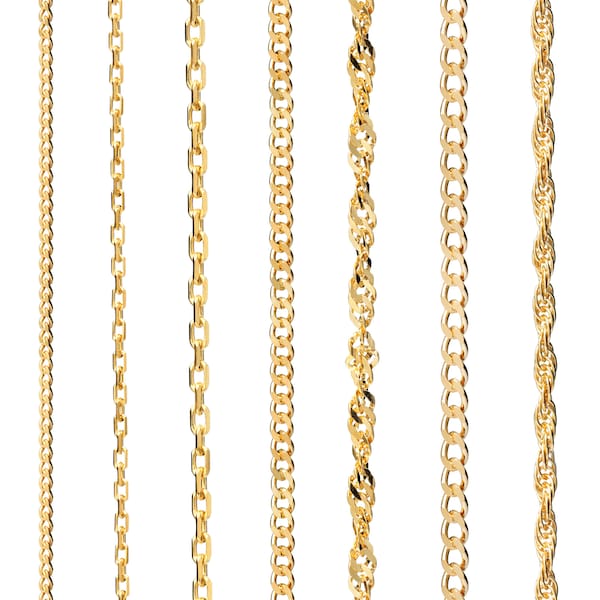 24K Gold Chain Necklace in Various Styles. Perfect Gift for Her Choker or Him Curb Trace or Prince of Wales Necklace Various lengths