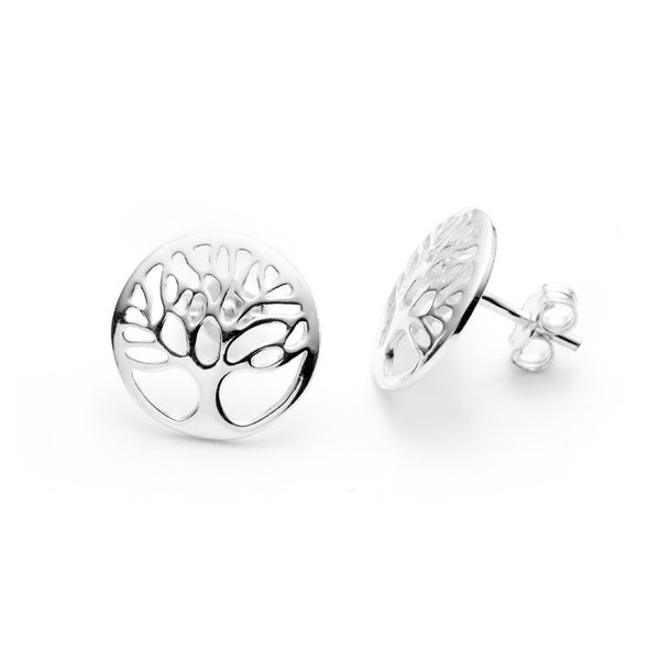 Silver Tree of Life Earrings. Decorative 925 Sterling Silver Studs. Gift for Her