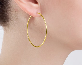 24K Gold on Silver Hoop Earrings Large size and hinged fastening. Gift for Her and boxed.