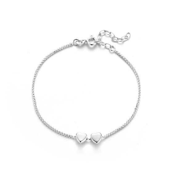 Sterling Silver Heart Charm Bracelet. Two Solid Hearts Side by Side Love Anniversary Friendship Bridal Gift and Adjustable in sizes. Etsy