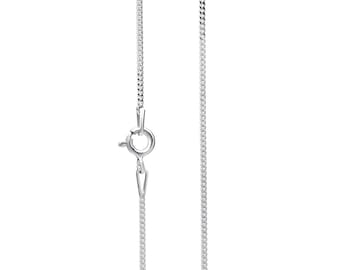 Sterling Silver Curb Chain Necklace in 1.2mm Diamond Cut style. Various sizes