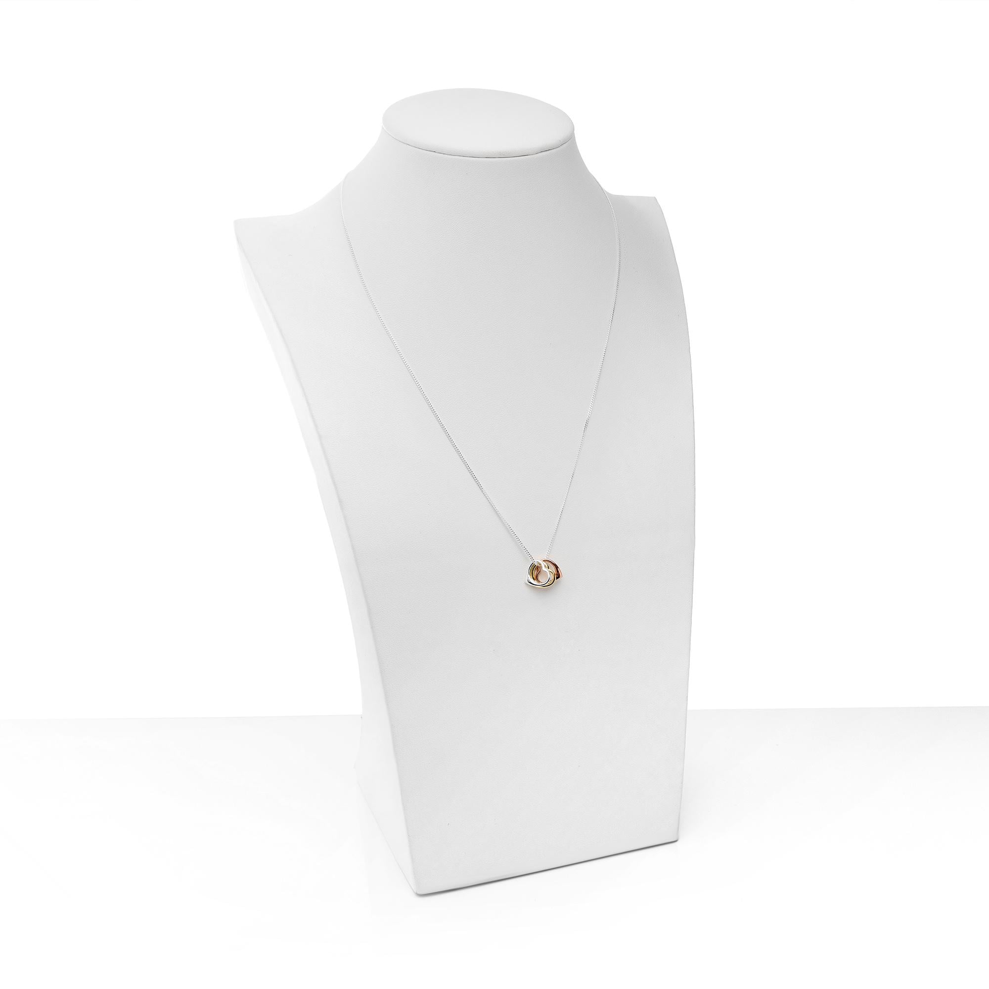 Tri-color Sterling Silver Triple Heart Pendant Necklace