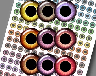 mix Blythe Doll Eyes big pupils Digital Collage Sheets Printable Realistic Irides Download for Doll Making 14 mm