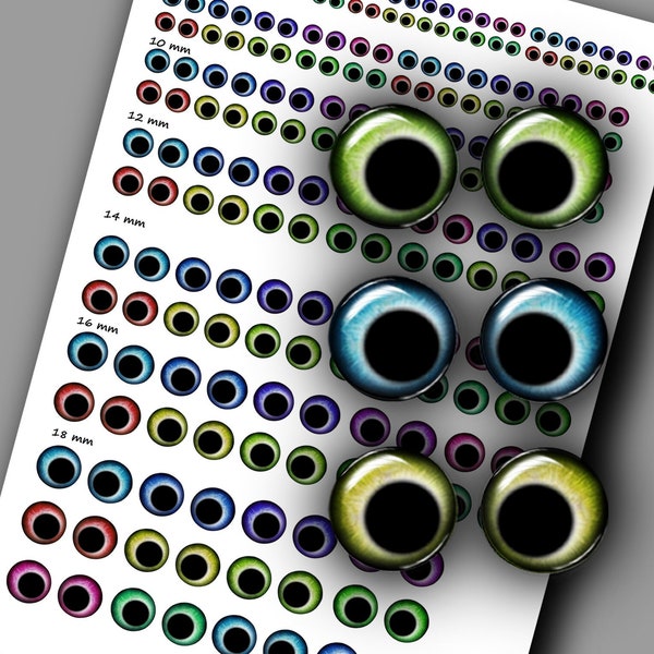 Anime Eyes Printable Instant Download  Digital Collage Sheet 6 mm 8 mm 10 mm 12 mm 14 mm 16 mm 18 mm