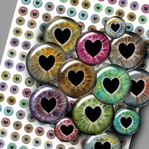 Heart Pupil Blythe Doll Eyes big pupils Digital Collage Sheets Printable Realistic Irides Download for Doll Making 14 mm 16 mm 18 mm