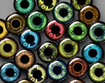 mix Steampunk Blythe Doll Eyes big pupils Digital Collage Sheets Printable Realistic Irides Download for Doll Making 14 mm