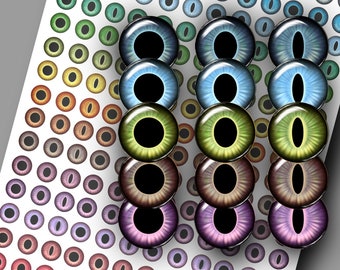 Eyes for a cat with vertical and round pupil Blythe Doll Eyes Digital Collage Sheets Printable animals eyes Making 10mm 12mm 14 mm 16mm 20mm