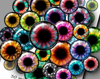 Flower Eyes Realistic Irides Circle Doll Making Instant Download DIY eye printable big pupils Digital Collage Sheets 18 mm 20 mm 25 mm 30 mm