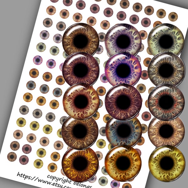 Blythe Doll mixed brown Eyes middle pupils Digital Collage Sheets Printable Realistic Irides Download for Doll Making 12 mm 14 mm