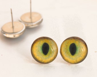 Yellow Cat Glass Eyes on Wire Posts, Handmade Cabochon Eyes for Cat Toys, Needle Felting, Art Dolls  Animal Crafts