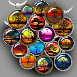 reflections trees digital collage sheets printable download bottle cap pendants cabochons scrapbooking 14mm 16mm 18mm 20mm 20mm 25mm Circles