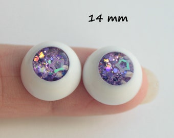 BJD 14 mm Realistic Acrylic Doll Eyes purple eyes with a star One Pair with MAGIC sparkle effects