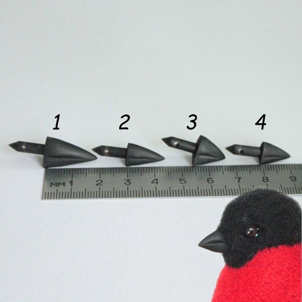 Realistisches schwarzes Vogelschnabelset aus Kunststoff, Tierschnabel, Meise, Spatz, Taube, Dompfaff, Nadelfilzen, Preis für ein Set mit 4 Schnäbeln