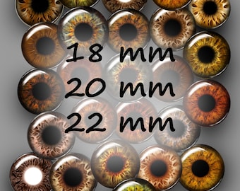 Printable Eyechip Doll brown hazel Eyes Digital Collage Sheets Printable Realistic Irides Download for Doll Making 18 mm 20 mm 22 mm