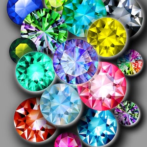 Gemstones Digital Collage Sheets Printable Downloads for Crafts Pendants Cabochons Scrapbooking 18 mm 20mm 25 mm