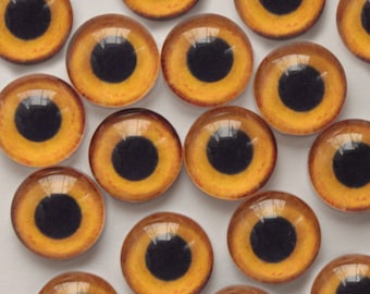 Yellow Owl Glass Eyes Taxidermy glass eyes for toy Cabochons eyes Glass eyes for animal toys Glass Eyes On Wire Pin Posts for Needle Felting