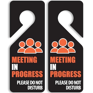 Meeting in Progress Door Sign, 2 Pack Double Sided, Do Not Disturb Door Hanger Sign For Meeting, Do Not Disturb Door Sign, Durable PVC Sign