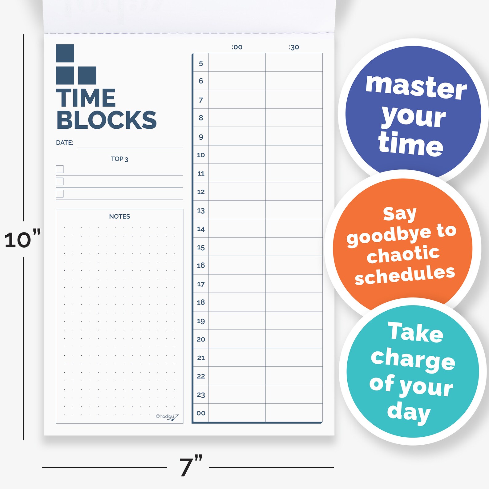Hadigu Time Blocking Planner Notepad 10"x7" Hardcover, Daily Time Box ...