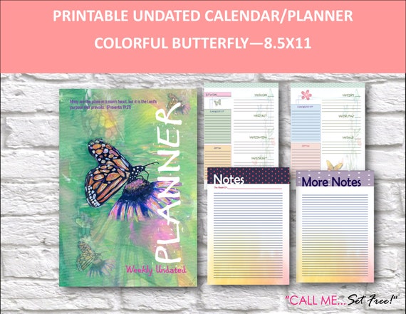 Printable Undated Calendar Butterfly Butterfly Calendar - Etsy