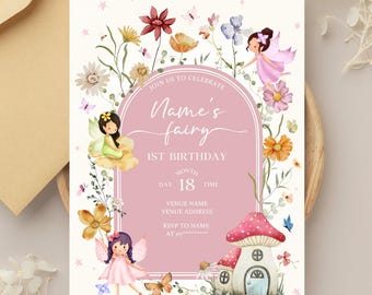 Fairies Birthday Invitation || Digital Instant Download, Girl Birthday Invite, Canva Editable Template, Fairy Garden Theme, Printable PDF.