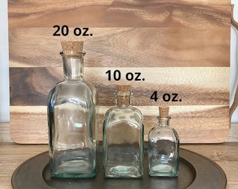 Glass Square Bottle with Cork Lid  - 4 oz, 10 oz, 20 oz, Apothecary, Vintage, Farmhouse, Crafts, Kitchen, Decor, Sand Ceremony, Favors