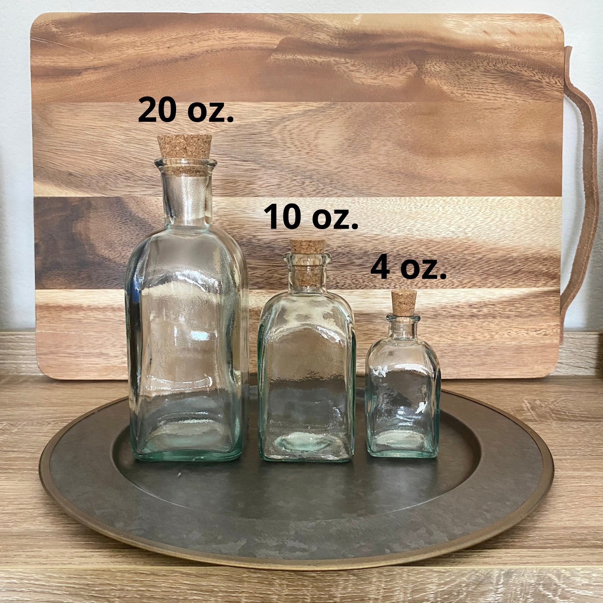 Glass Square Bottle With Cork Lid 4 Oz, 10 Oz, 20 Oz, Apothecary, Vintage,  Farmhouse, Crafts, Kitchen, Decor, Sand Ceremony, Favors 