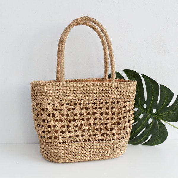 Women's Straw Handheld Woven Handbag/Shoulder Bag Perfect for Beach, Summer, Vacation, Handwoven with Interior Lining and Zipper Enclosure