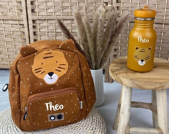 Kinderrucksack mit Namen, Kindergartenrucksack personalisiert als Set mit Trinkflasche, Trixie Kinderrucksack, Kitarucksack Tiger