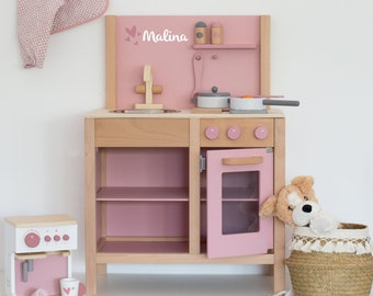 Pink wooden children's kitchen, children's play kitchen made of wood, customizable, gift idea for Easter children