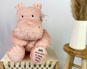 Personalisiertes Kuscheltier, Geschenk Geburt, Personalisierte Babygeschenke, Stofftier mit Namen,Hippo rosa, Babygeschenk Geburt