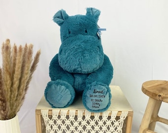 Peluche con nome, peluche personalizzato, regali personalizzati bimbo, ippopotamo azzurro, peluche con nome, regalo nascita bimbo