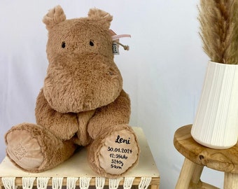 Peluche con nome, peluche personalizzato, regalo nascita bimbo, torrone ippopotamo, peluche con nome, regalo nascita