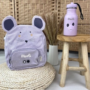 Children's backpack with name, kindergarten backpack personalized as a set with drinking bottle, Trixie children's backpack, daycare backpack mouse