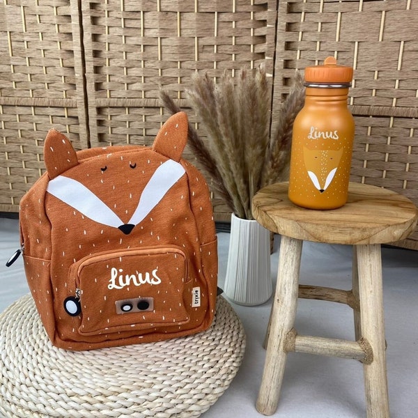Children's backpack with name, kindergarten backpack personalized as a set with drinking bottle, Trixie children's backpack, daycare backpack fox