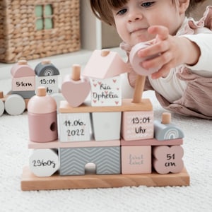 Baby gifts, personalized wooden toy house pink, baby gifts birth, personalized birth gift, Montessori toys