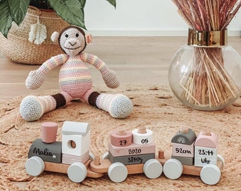 Gift for birth, baby gift for birth, personalized wooden train, personalized gifts baby, Easter gift baby