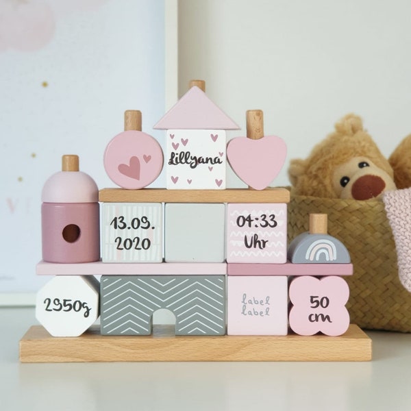 Taufgeschenk, Personalisierte Geschenke Baby, Steckspiel Haus rosa, personalisiert