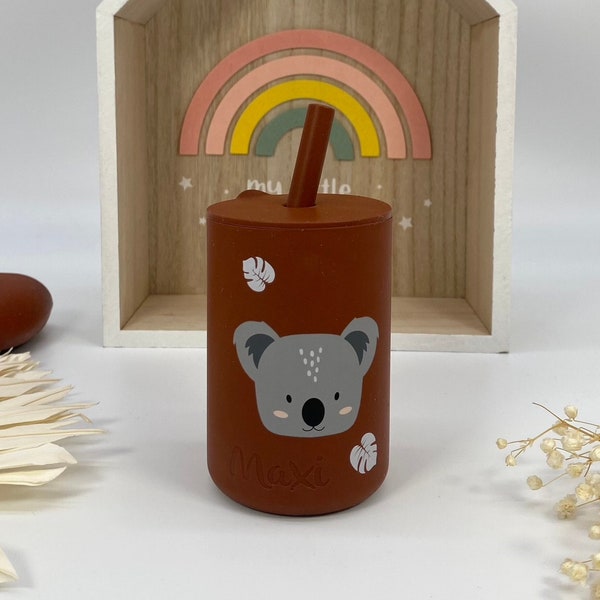 Drinking cup with name Koala Tryco, drinking cup with straw, children's cup with name, baby gift