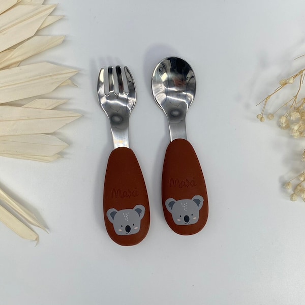 Children's cutlery with name Koala Tryco, children's cutlery with engraving, cutlery with engraving, baby gift