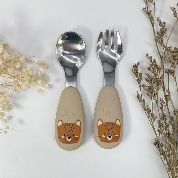 Personalized children's cutlery Leopard Tryco, baby gift, children's cutlery with name, children's cutlery from 1 year