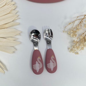 Children&#39;s cutlery with the name Swan Ivy Tryco, baby gift, children&#39;s cutlery from 1 year, cutlery with engraving